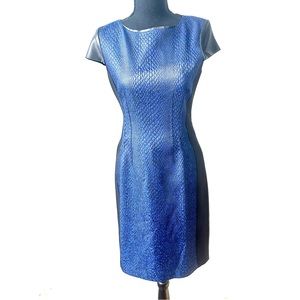 ELIE TAHARI | Black & Blue Snakeskin Print & Leather Dress | Size 2